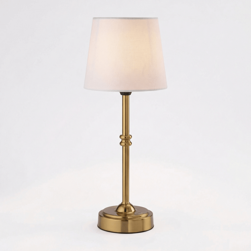 Candeeiro de Mesa em Latão, Abajur de Tecido Cónico, Design Elegante de 18 Polegadas