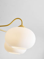 Chandelier, Persimmon Brass & Wood, White Glass Shades, E26/E27