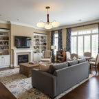 Chandelier, Persimmon Brass & Wood, White Glass Shades, E26/E27