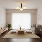 Chandelier, Persimmon Brass & Wood, White Glass Shades, E26/E27