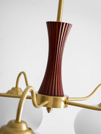 Chandelier, Persimmon Brass & Wood, White Glass Shades, E26/E27