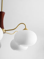 Chandelier, Persimmon Brass & Wood, White Glass Shades, E26/E27
