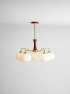 Chandelier, Persimmon Brass & Wood, White Glass Shades, E26/E27