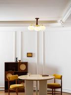 Chandelier, Persimmon Brass & Wood, White Glass Shades, E26/E27