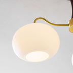 Chandelier, Persimmon Brass & Wood, White Glass Shades, E26/E27