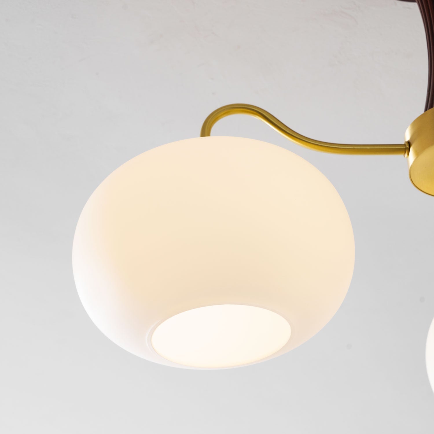 Chandelier, Persimmon Brass & Wood, White Glass Shades, E26/E27
