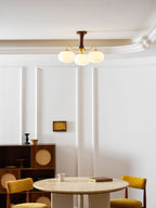 Chandelier, Persimmon Brass & Wood, White Glass Shades, E26/E27