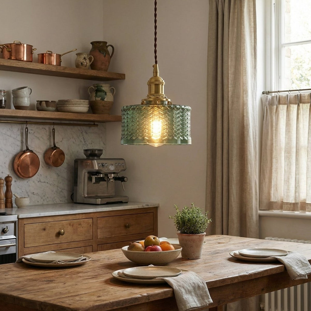 Vintage-inspireret pendel, messingfinish, 12 tommer, glat glasskærm