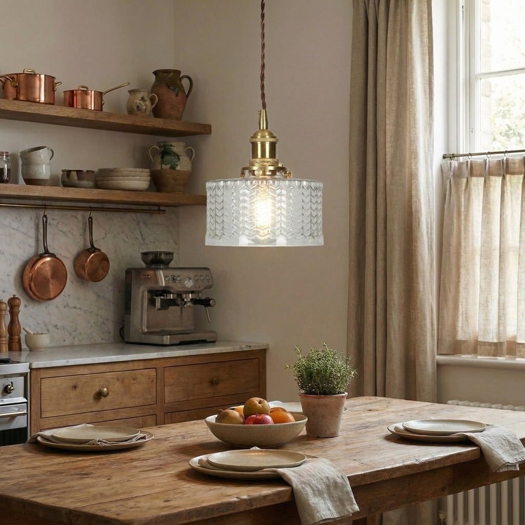 Vintage-inspireret pendel, messingfinish, 12 tommer, glat glasskærm