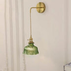 Aplique de Parede em Latão Nórdico, Cúpula de Vidro Verde em Forma de Flor, Luminária de Uma Lâmpada