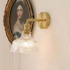 Aplique de Parede em Latão Nórdico, Cúpula de Vidro Verde em Forma de Flor, Luminária de Uma Lâmpada