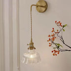 Aplique de Parede em Latão Nórdico, Cúpula de Vidro Verde em Forma de Flor, Luminária de Uma Lâmpada