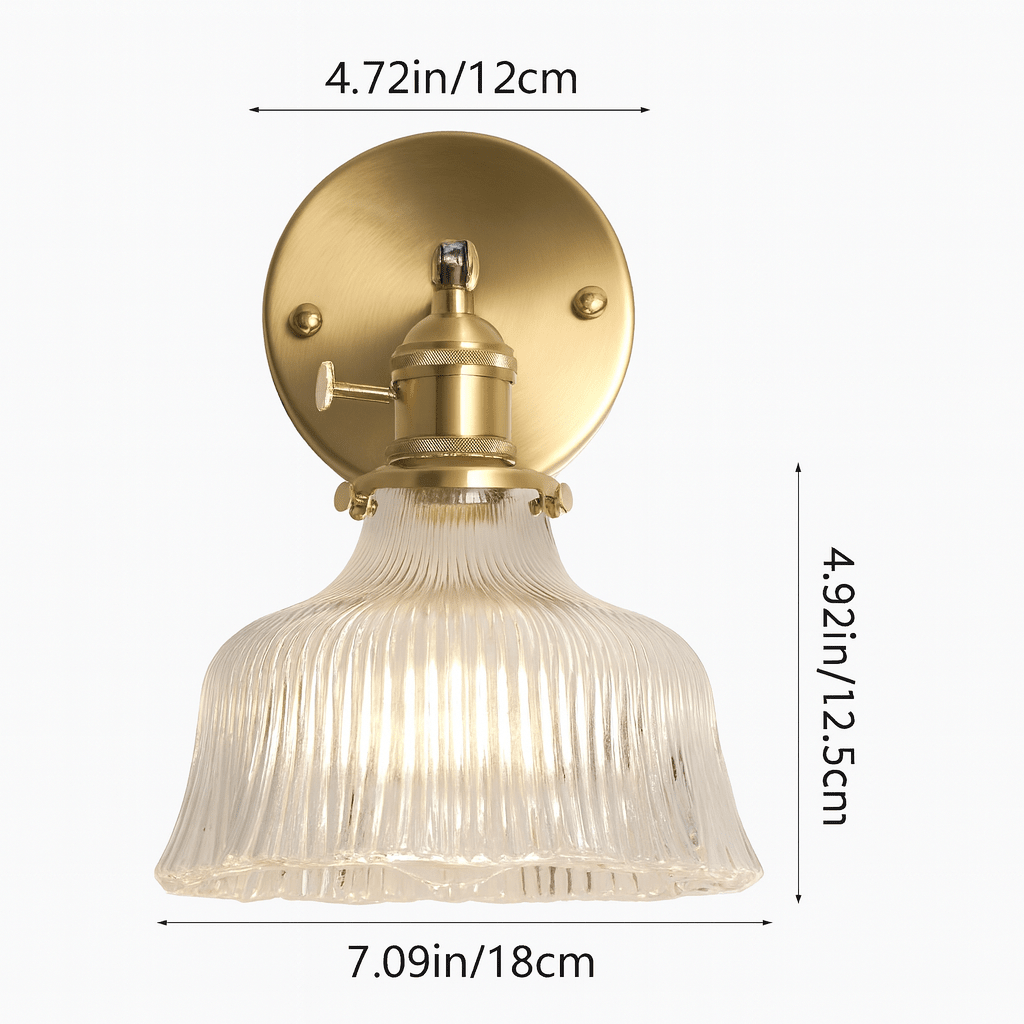Aplique de Parede em Latão Nórdico, Cúpula de Vidro Verde em Forma de Flor, Luminária de Uma Lâmpada