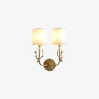 Deer Head Wall Light, Brass or Blackened, White Linen Shades, E14