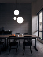Opal Glass Globe Pendant Light, Brass Rod, Mouth-Blown, E27