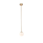 Opal Glass Globe Pendant Light, Brass Rod, Mouth-Blown, E27