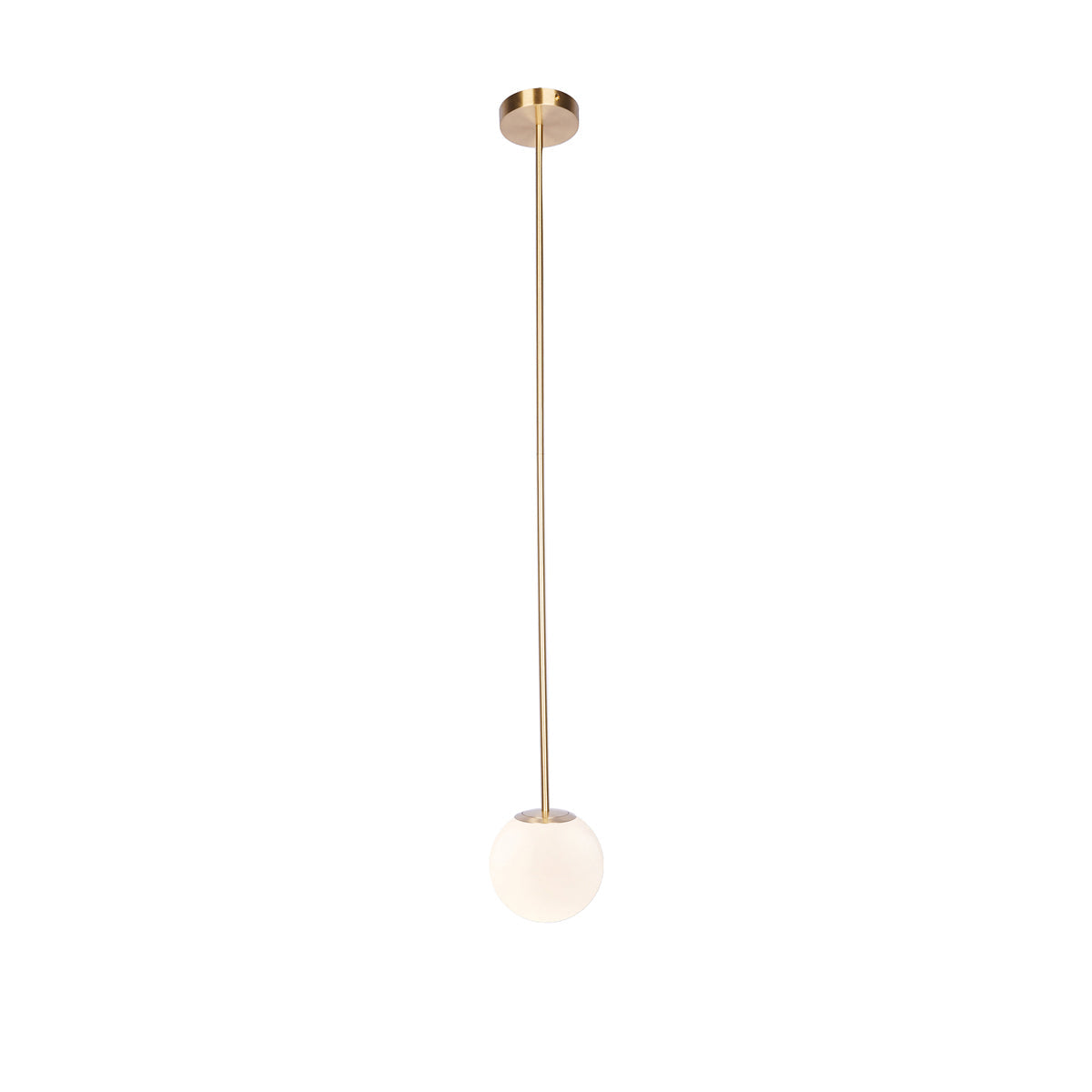 Opal Glass Globe Pendant Light, Brass Rod, Mouth-Blown, E27