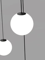 Opal Glass Globe Pendant Light, Brass Rod, Mouth-Blown, E27