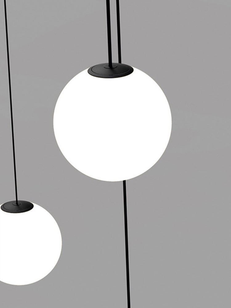 Opal Glass Globe Pendant Light, Brass Rod, Mouth-Blown, E27