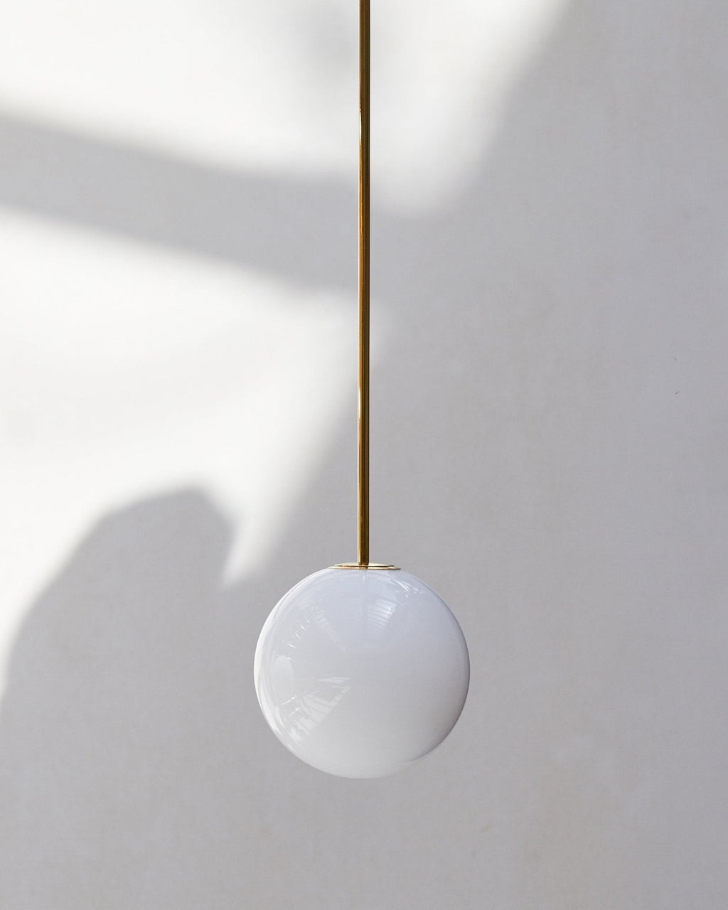Opal Glass Globe Pendant Light, Brass Rod, Mouth-Blown, E27