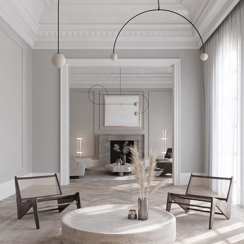 Opal Glass Globe Pendant Light, Brass Rod, Mouth-Blown, E27