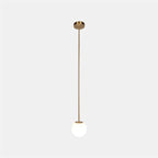 Opal Glass Globe Pendant Light, Brass Rod, Mouth-Blown, E27