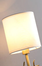 Deer Head Wall Light, Brass or Blackened, White Linen Shades, E14