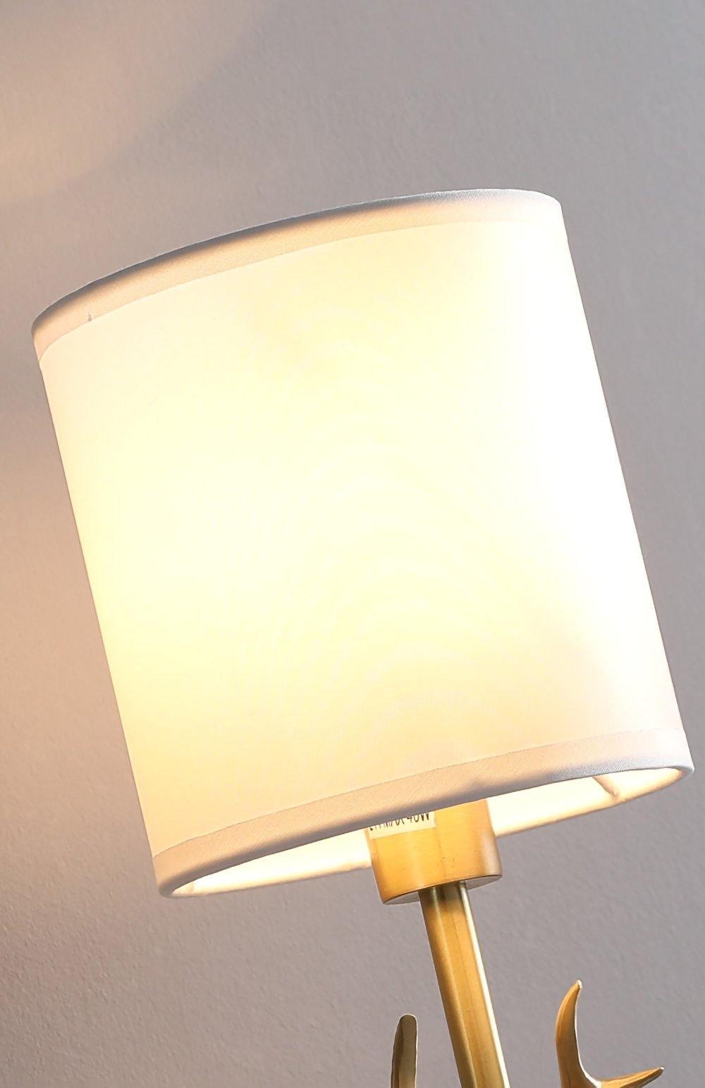Deer Head Wall Light, Brass or Blackened, White Linen Shades, E14