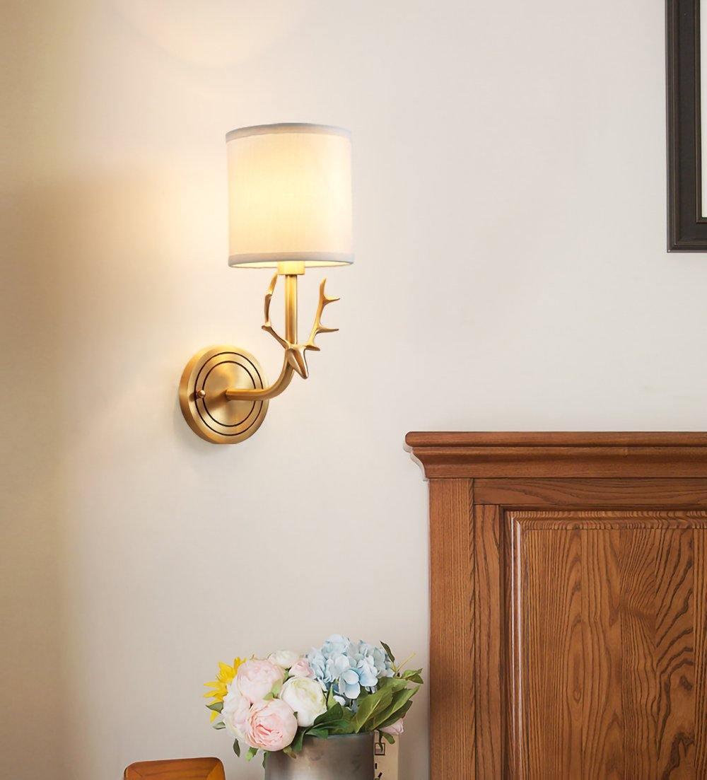 Deer Head Wall Light, Brass or Blackened, White Linen Shades, E14