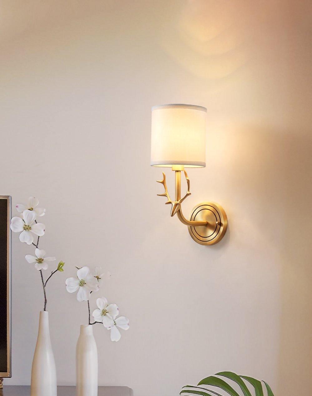 Deer Head Wall Light, Brass or Blackened, White Linen Shades, E14
