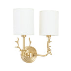 Deer Head Wall Light, Brass or Blackened, White Linen Shades, E14