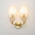 Deer Head Wall Light, Brass or Blackened, White Linen Shades, E14