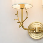 Deer Head Wall Light, Brass or Blackened, White Linen Shades, E14