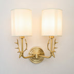Deer Head Wall Light, Brass or Blackened, White Linen Shades, E14