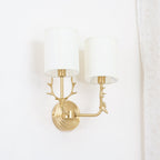 Deer Head Wall Light, Brass or Blackened, White Linen Shades, E14