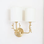 Deer Head Wall Light, Brass or Blackened, White Linen Shades, E14