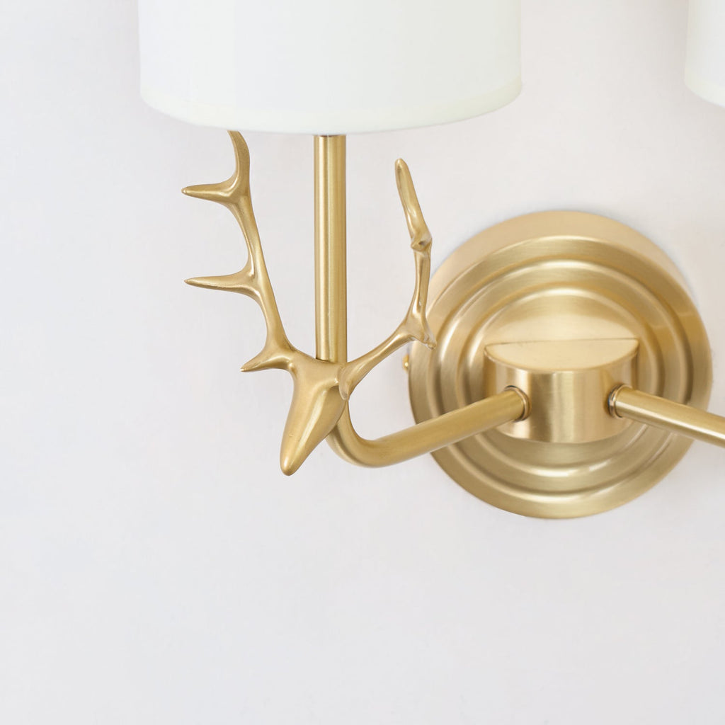Deer Head Wall Light, Brass or Blackened, White Linen Shades, E14