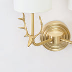 Deer Head Wall Light, Brass or Blackened, White Linen Shades, E14