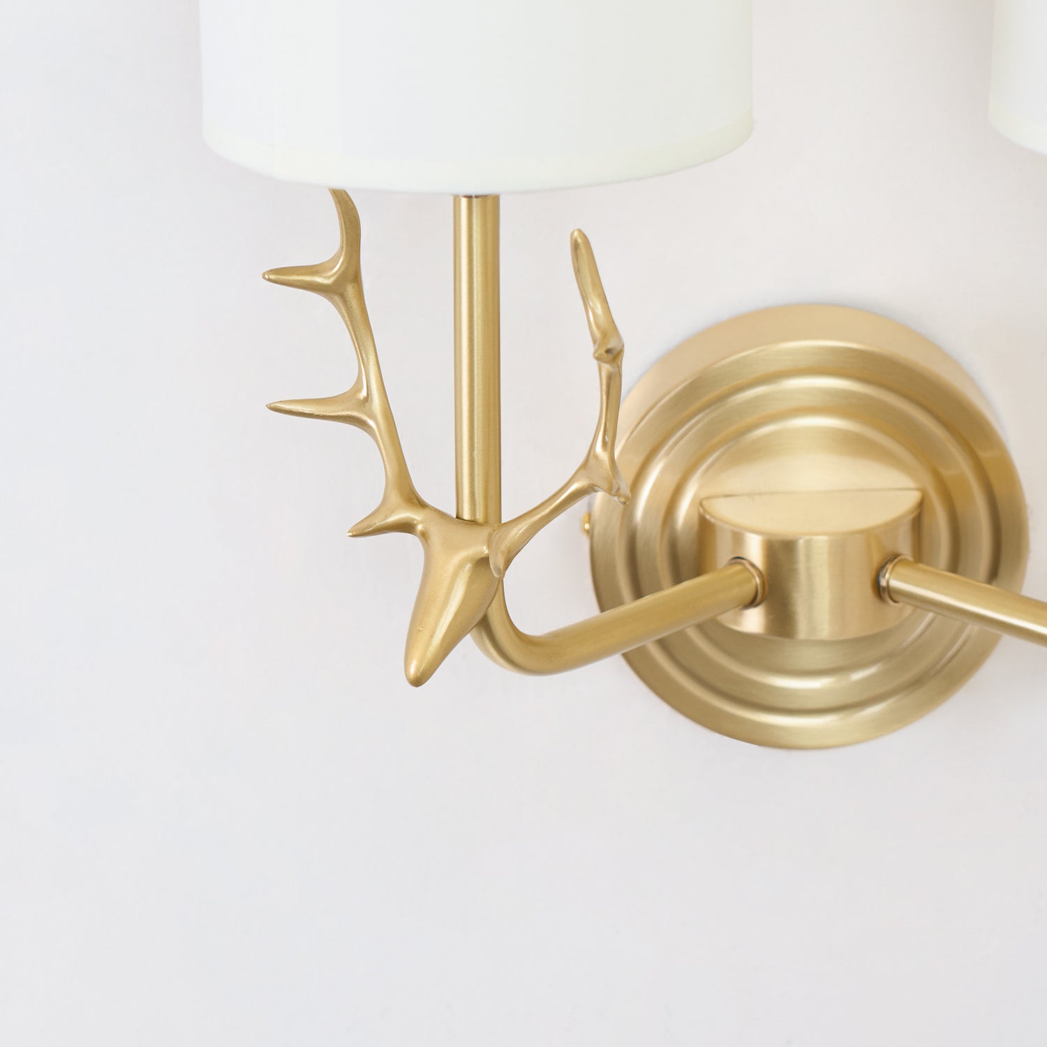 Deer Head Wall Light, Brass or Blackened, White Linen Shades, E14