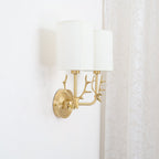 Deer Head Wall Light, Brass or Blackened, White Linen Shades, E14