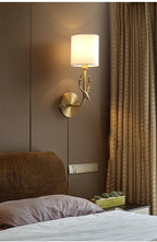 Deer Head Wall Light, Brass or Blackened, White Linen Shades, E14