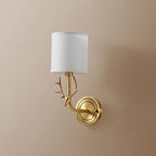 Deer Head Wall Light, Brass or Blackened, White Linen Shades, E14