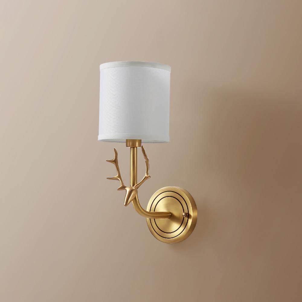 Deer Head Wall Light, Brass or Blackened, White Linen Shades, E14