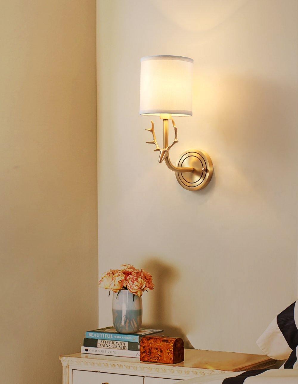 Deer Head Wall Light, Brass or Blackened, White Linen Shades, E14