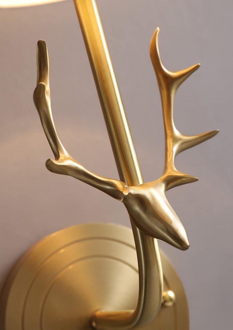 Deer Head Wall Light, Brass or Blackened, White Linen Shades, E14