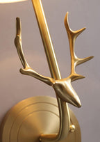 Deer Head Wall Light, Brass or Blackened, White Linen Shades, E14