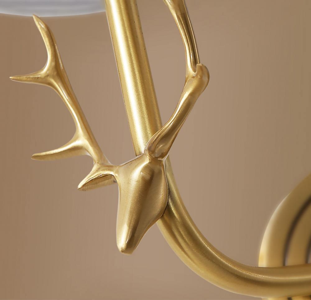 Deer Head Wall Light, Brass or Blackened, White Linen Shades, E14