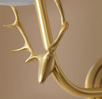Deer Head Wall Light, Brass or Blackened, White Linen Shades, E14