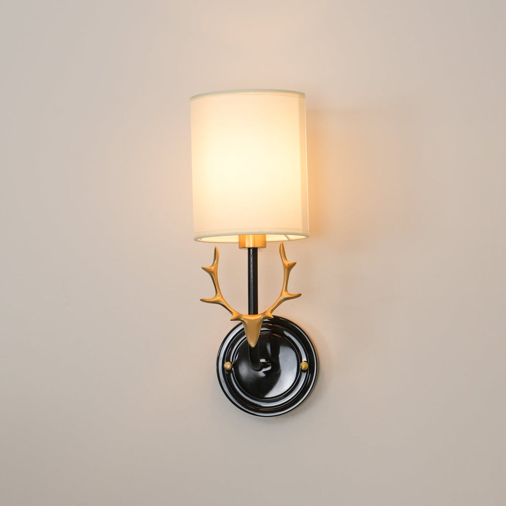 Sculptural brass deer head light with twin linen diffuser shades