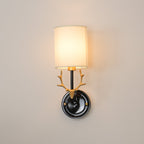 Sculptural brass deer head light with twin linen diffuser shades